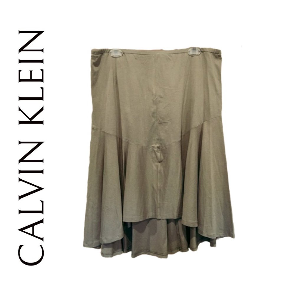 Calvin Klein High Low Asymmetrical Flare Ruffle Hem Midi Length Skirt Women’s